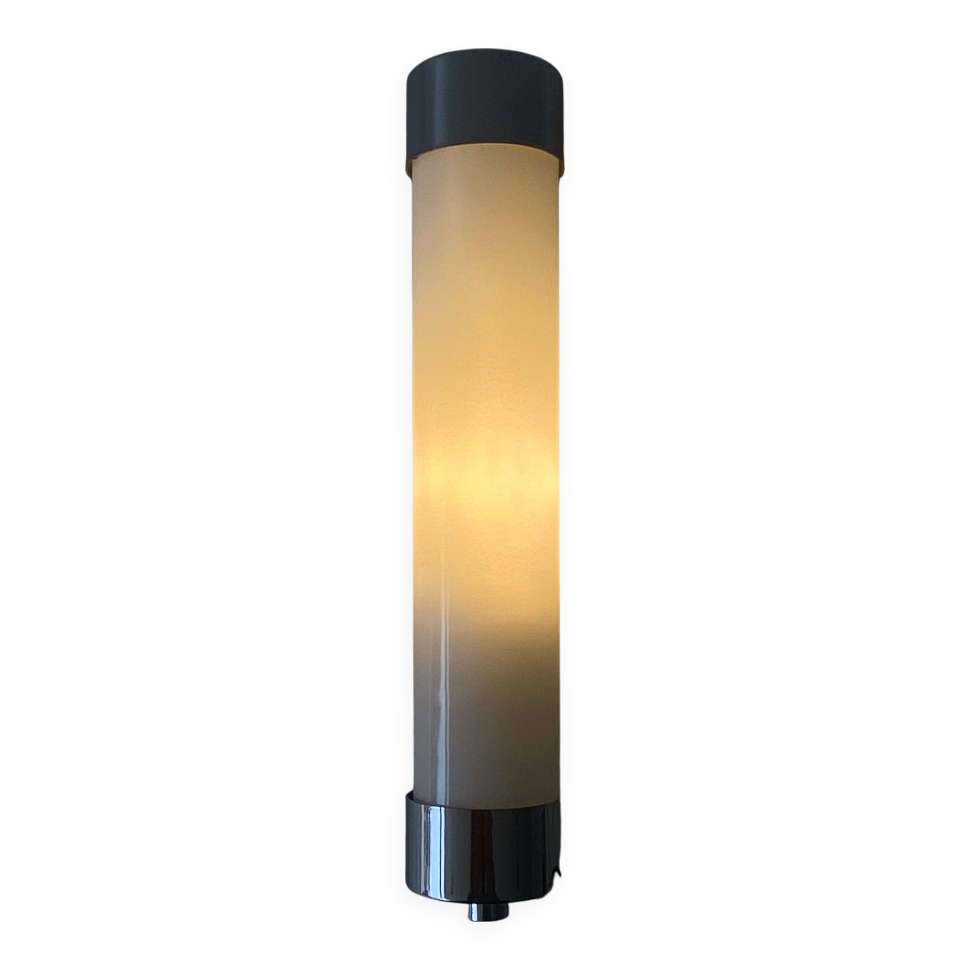 Opaline tube and chrome-plated brass wall lamp