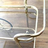 Brass and smoked glass bar trolley, 2 trays