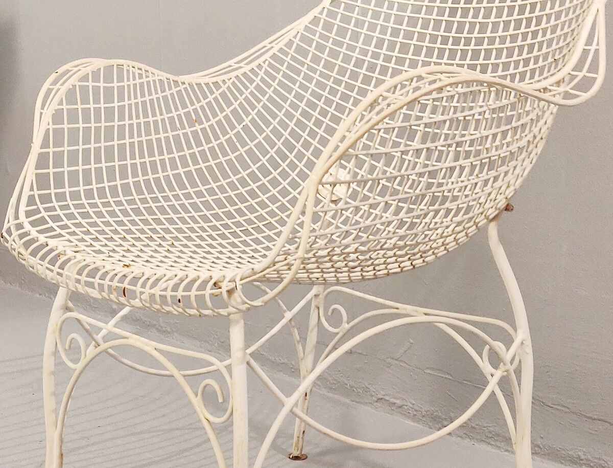 pair of garden chairs in forged iron painted 1950