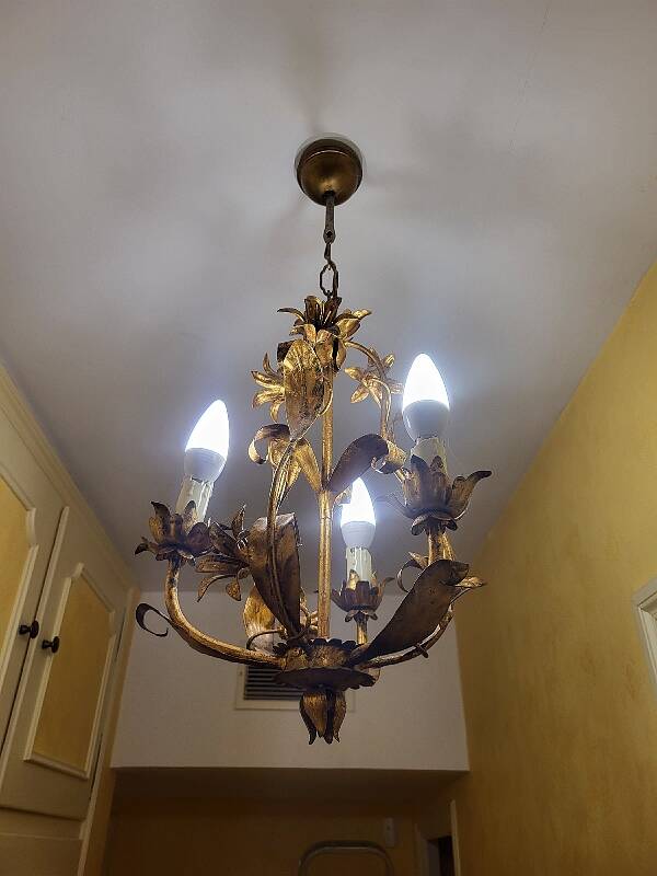 Set of 3 gold painted metal chandeliers