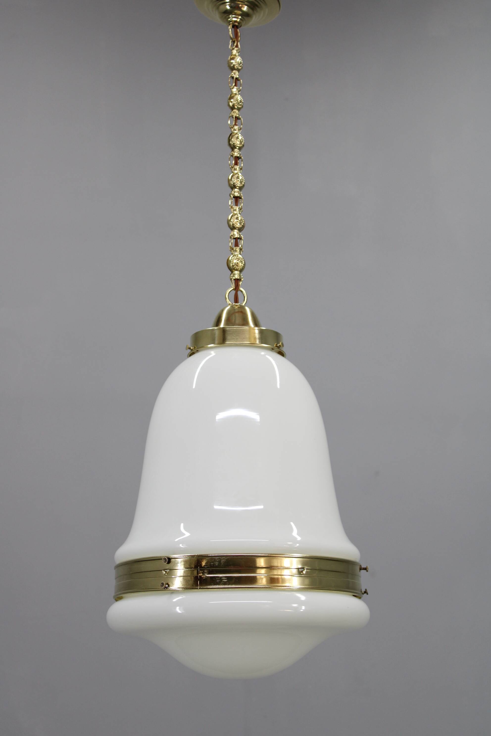 Peter Behrens “Luzette” Art Deco opaline glass pendant, Germany, 1930s
