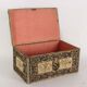 Antique wooden box with fabric and beads, Europe 19th Century