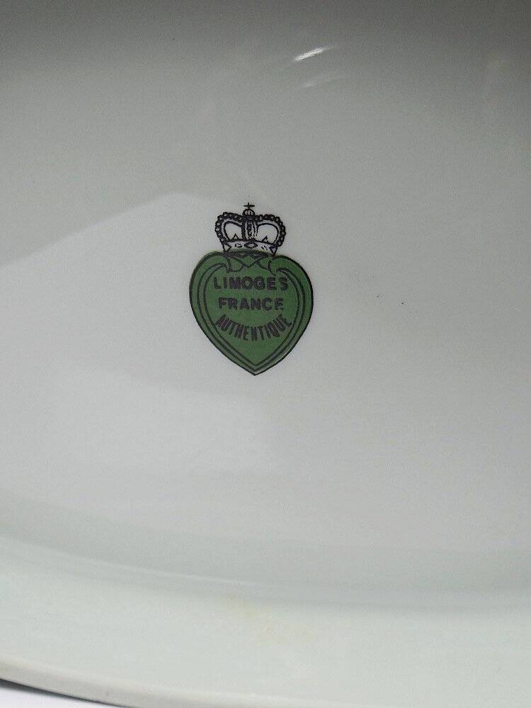 Soupière style art déco décor floral porcelaine céladon vintage Limoges France