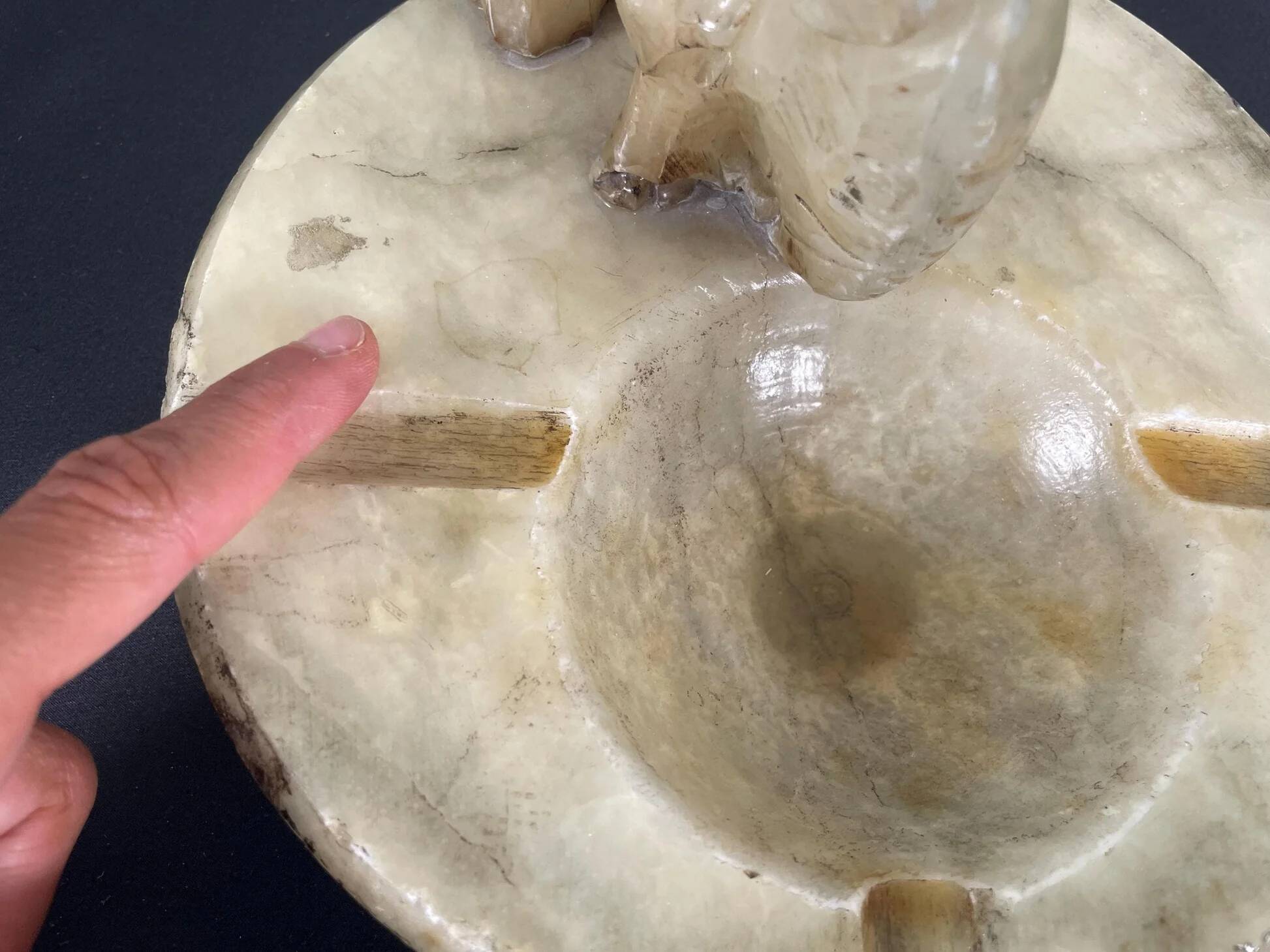 Hand carved alabaster elephant ashtray