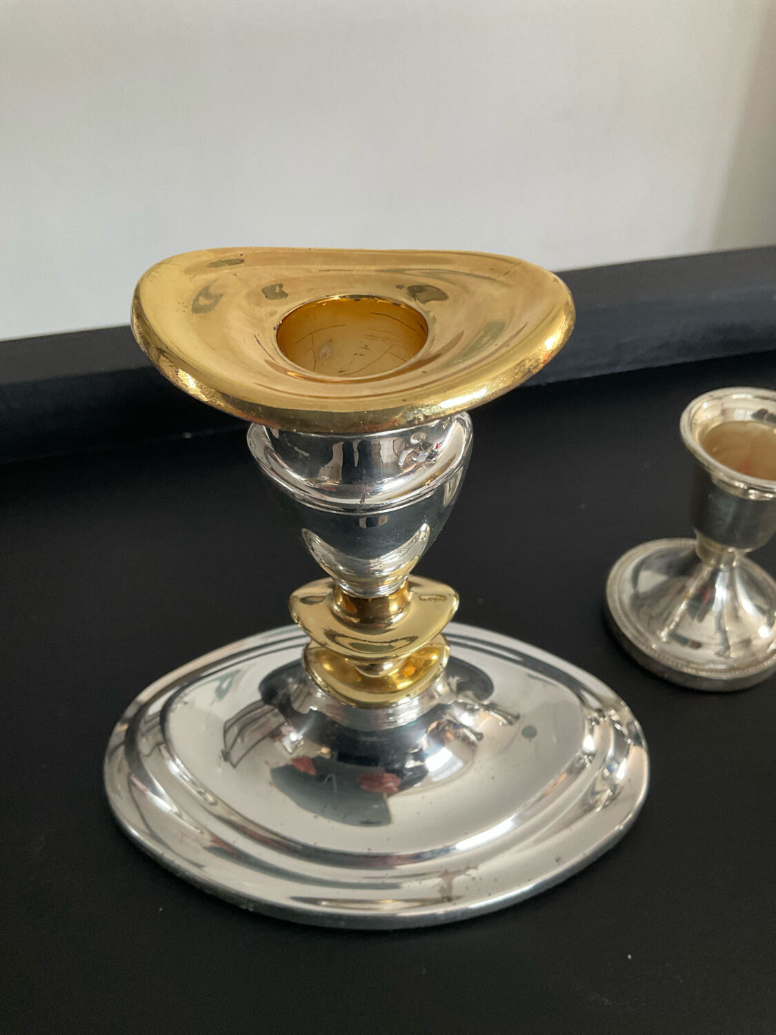 Trio de bougeoirs vintage en métal argenté et doré années 70