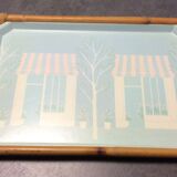 Plateau vintage Alpac en fibre de verre et rotin