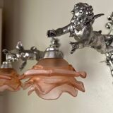 Pair of wall sconces, cherubs, angels, silvered