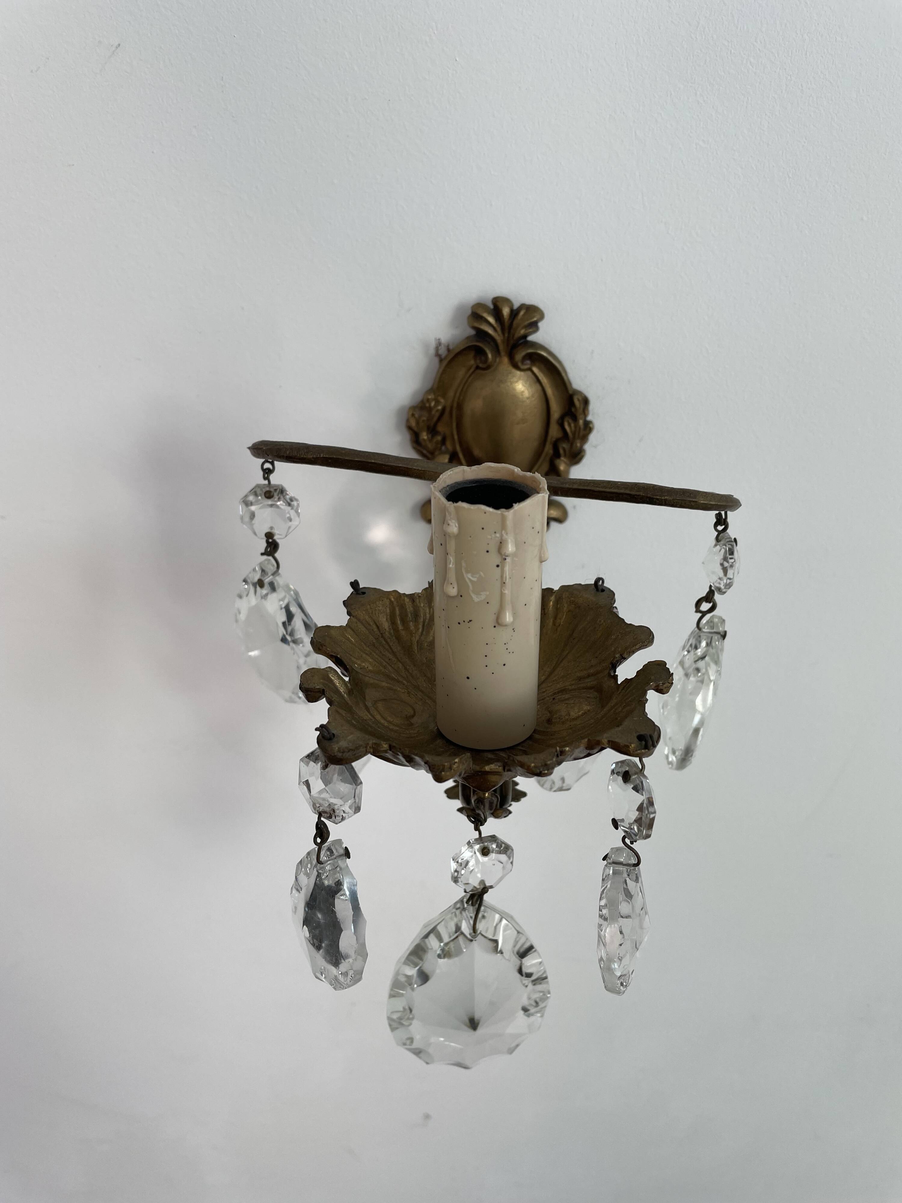 Pair of antique wall lamps - golden metal - grapevines - 1 lights