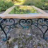 Pink marble and wrought iron coffee table