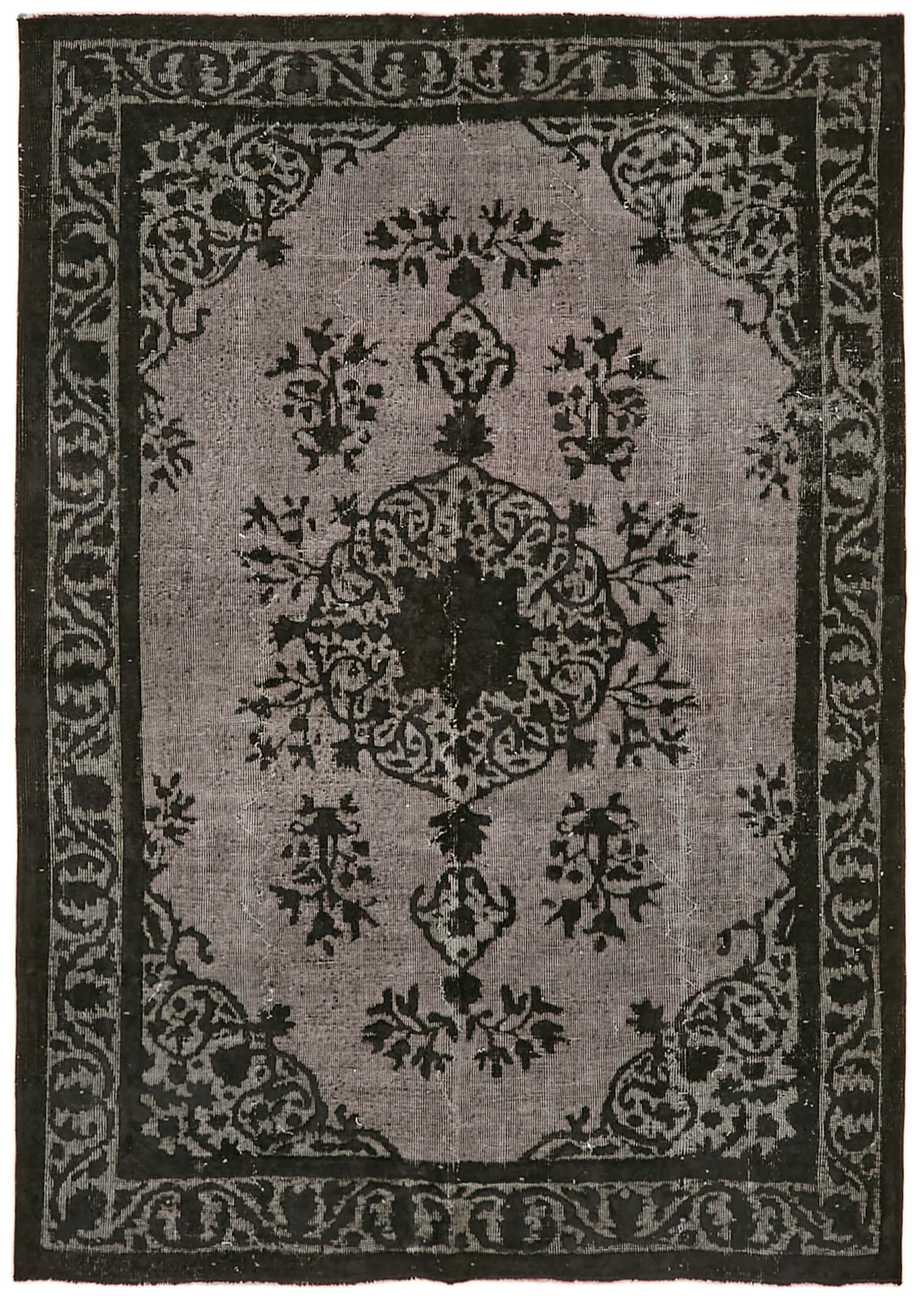 Hand-knotted carved anatolian 1970s 173 cm x 244 cm black carpet