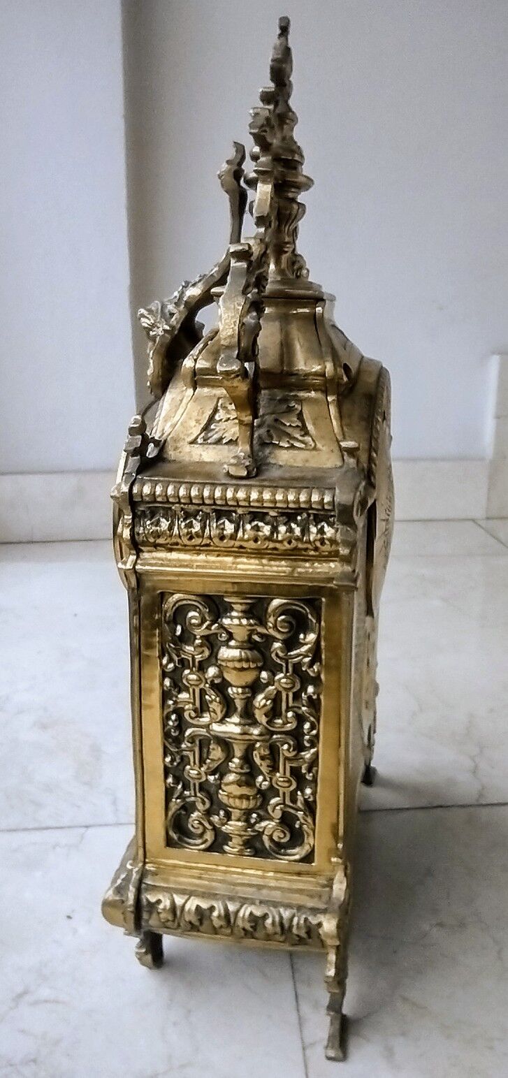 Gilt brass gothic mantle clock