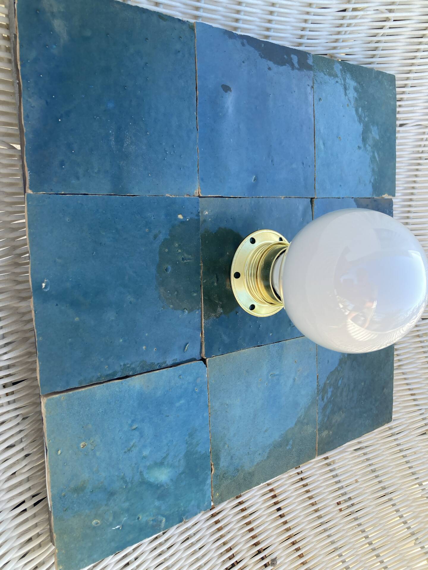 Blue zellige wall light