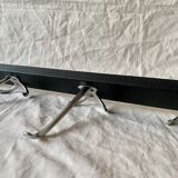 Vintage wall coat rack in wood and black Skai - 6 coat hooks
