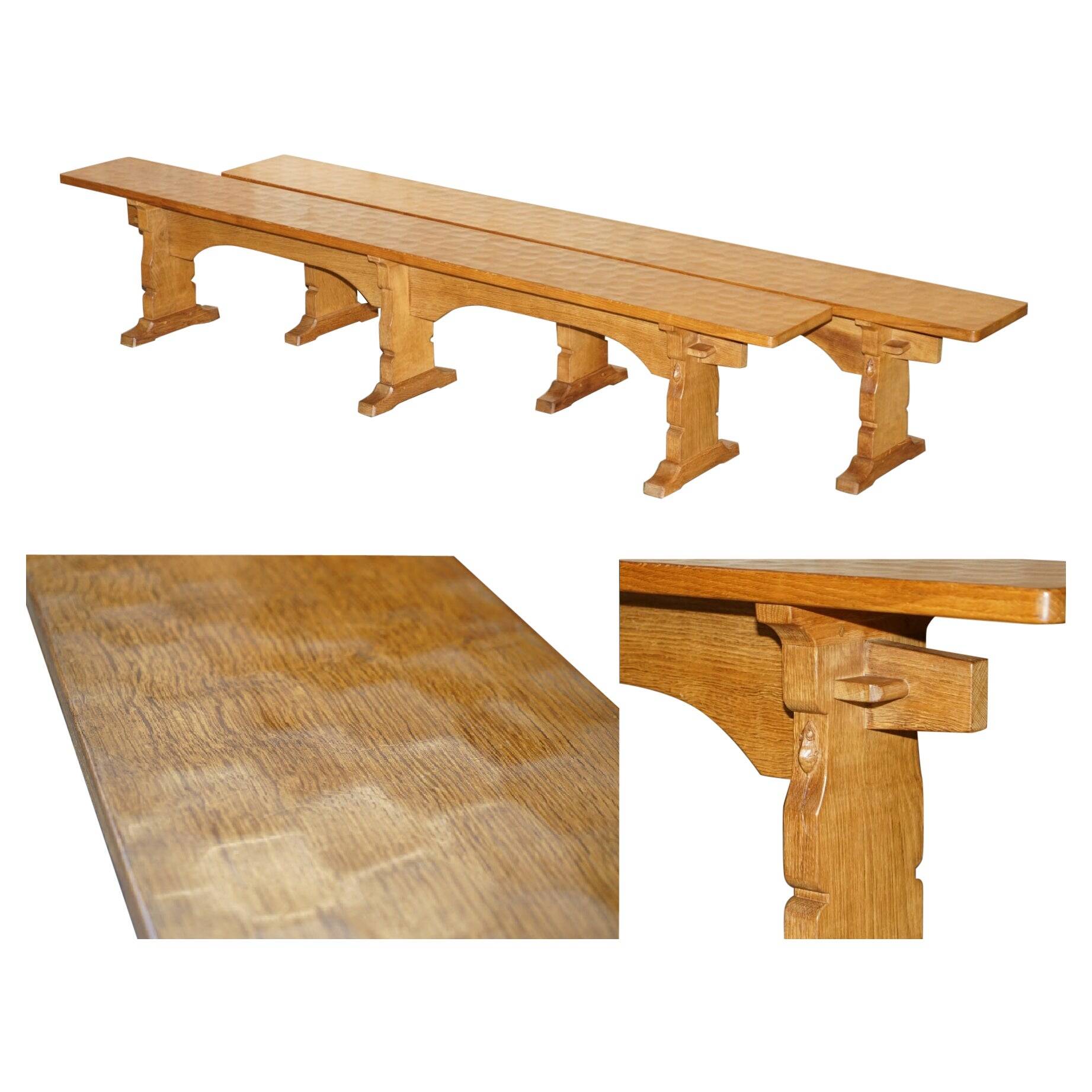 Pair of vintage dining room benches by Robert Mouseman Thompson