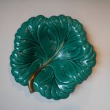 empty ceramic fruit bowl barbotine cabbage leaf vintage made in France retro