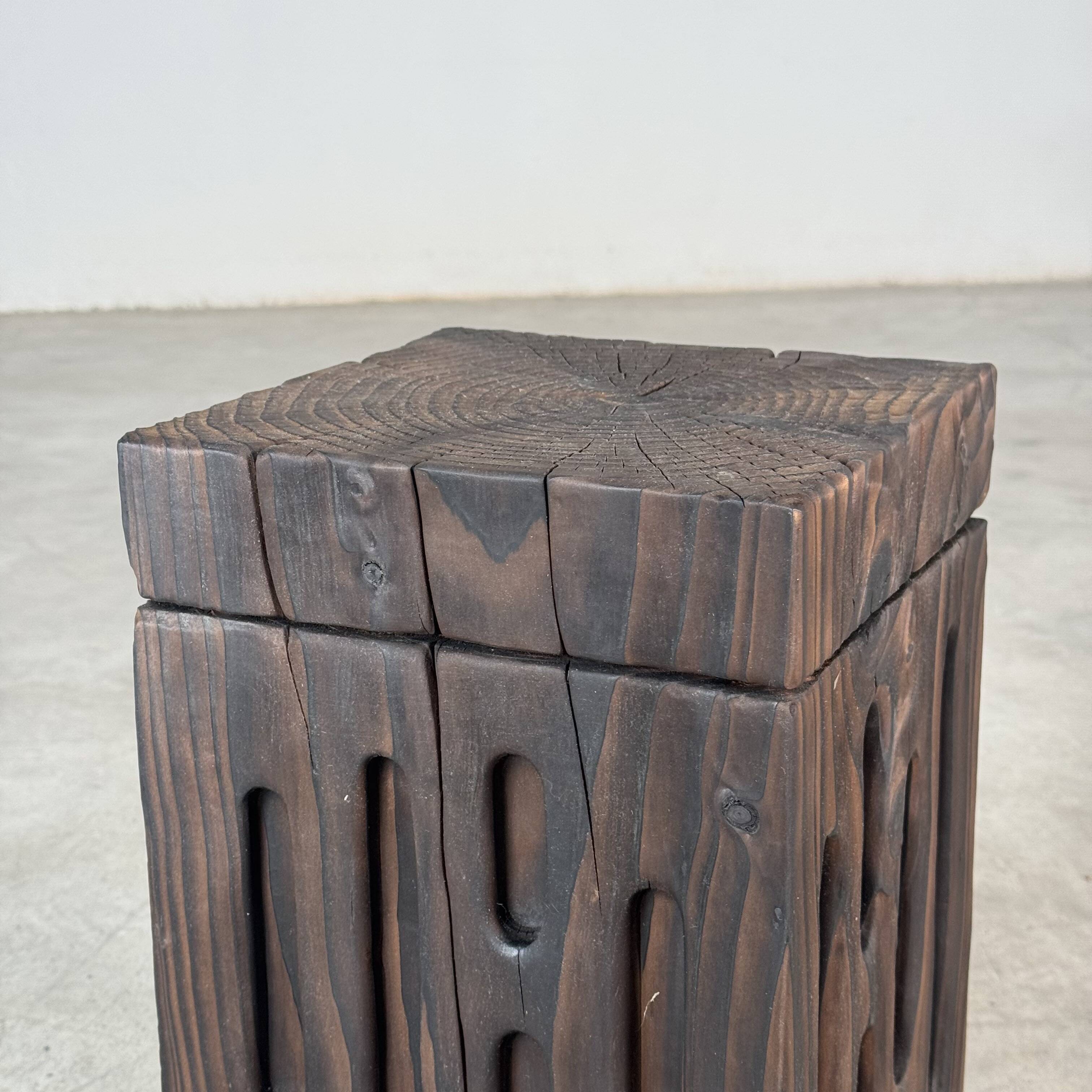 Charred Cedar Side Table or Stool, Contemporary Yakisugi Technique