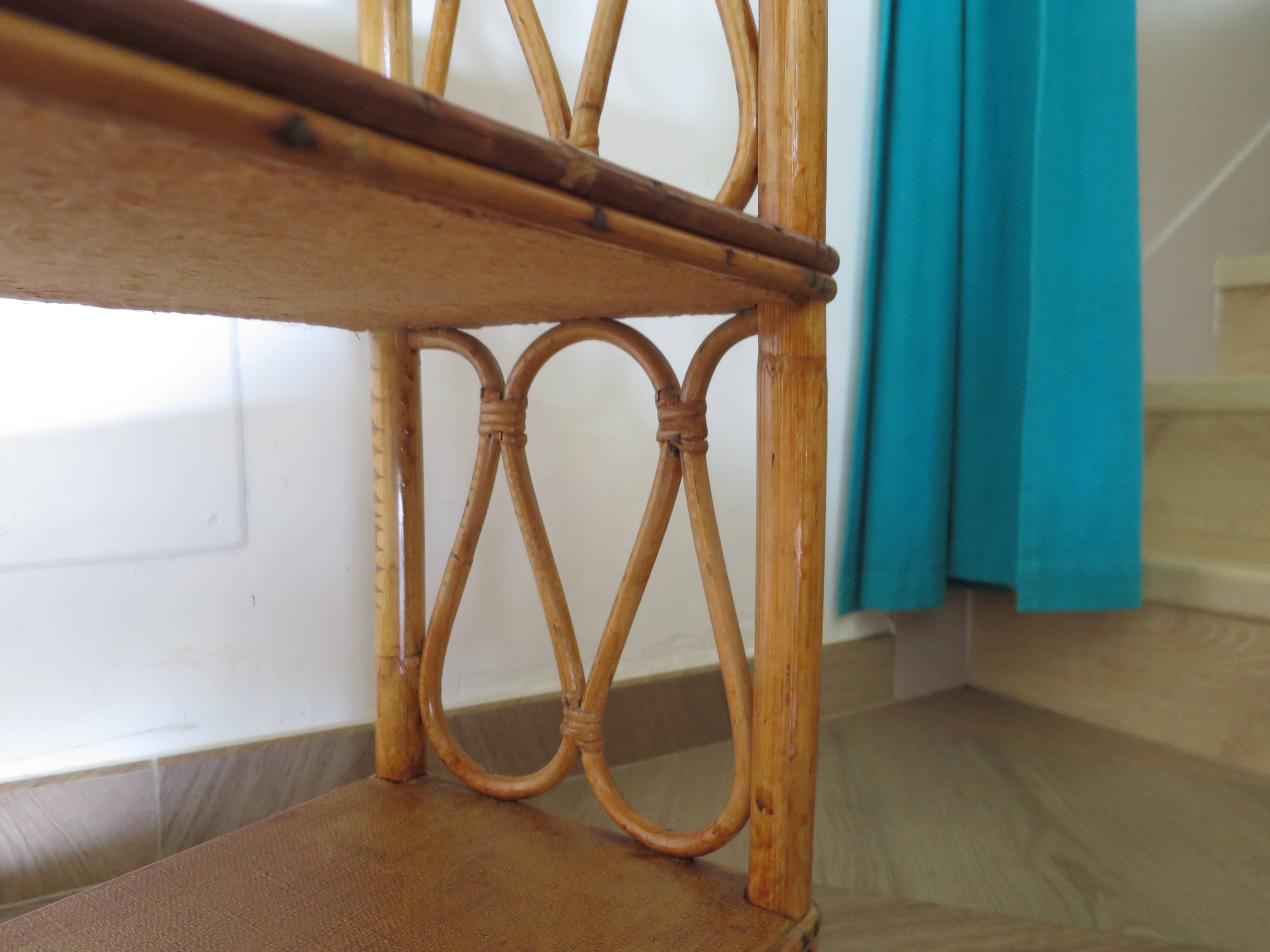 Wooden and rattan bookcase, 1970s-1980s