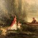 Paire d’huiles sur toile, paysages animés XIXe