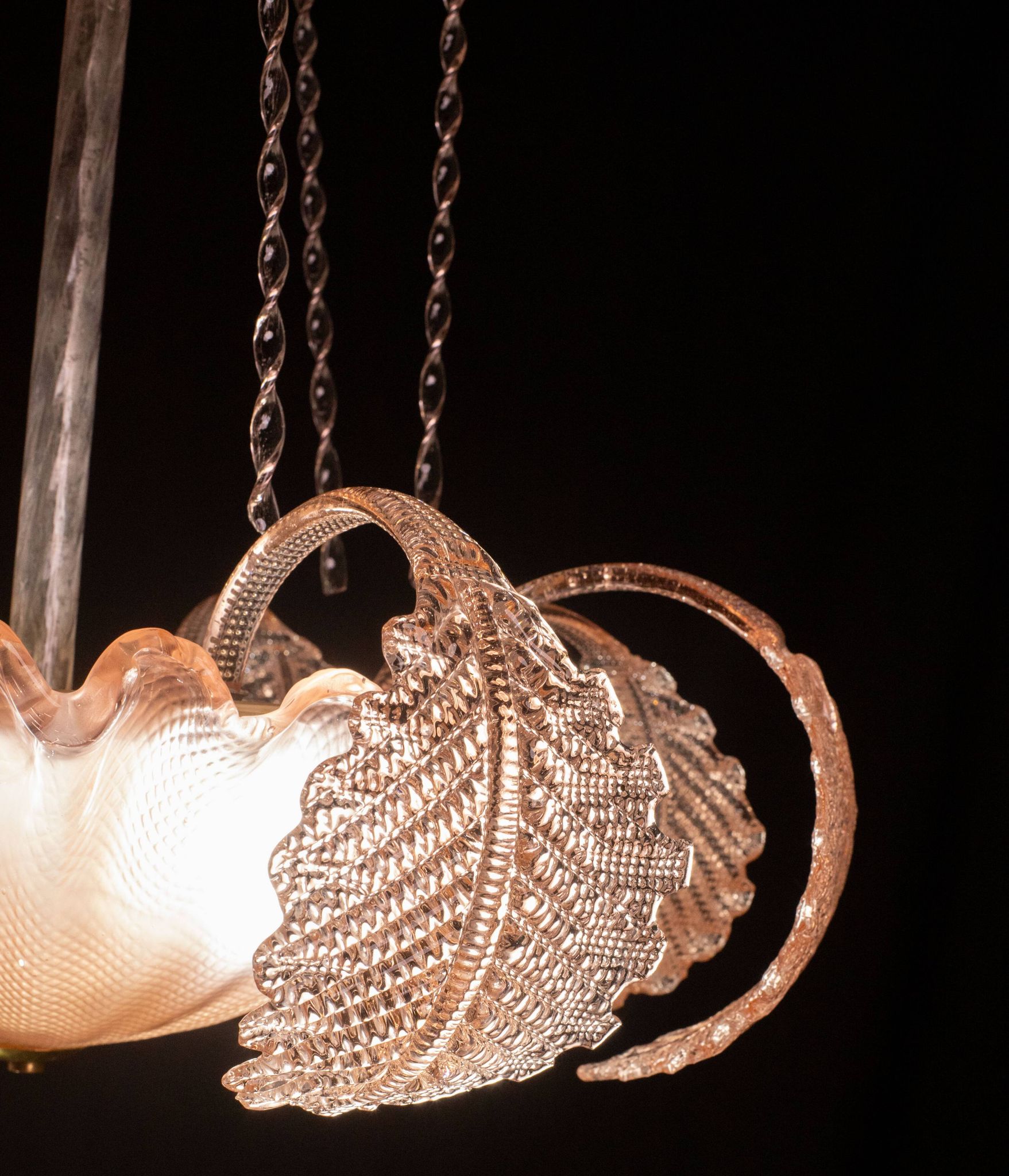 Pink Art Decò Barovier e Toso "Fountain" Pendant Light, Murano Glass, 1940s