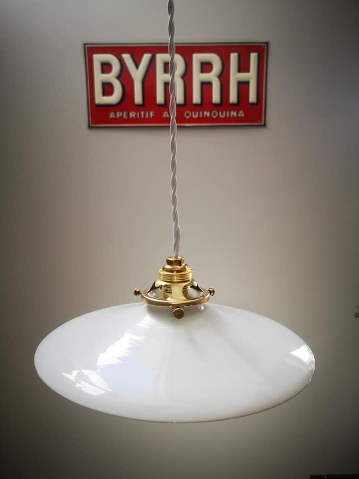 Suspension opaline white smooth art deco 1930