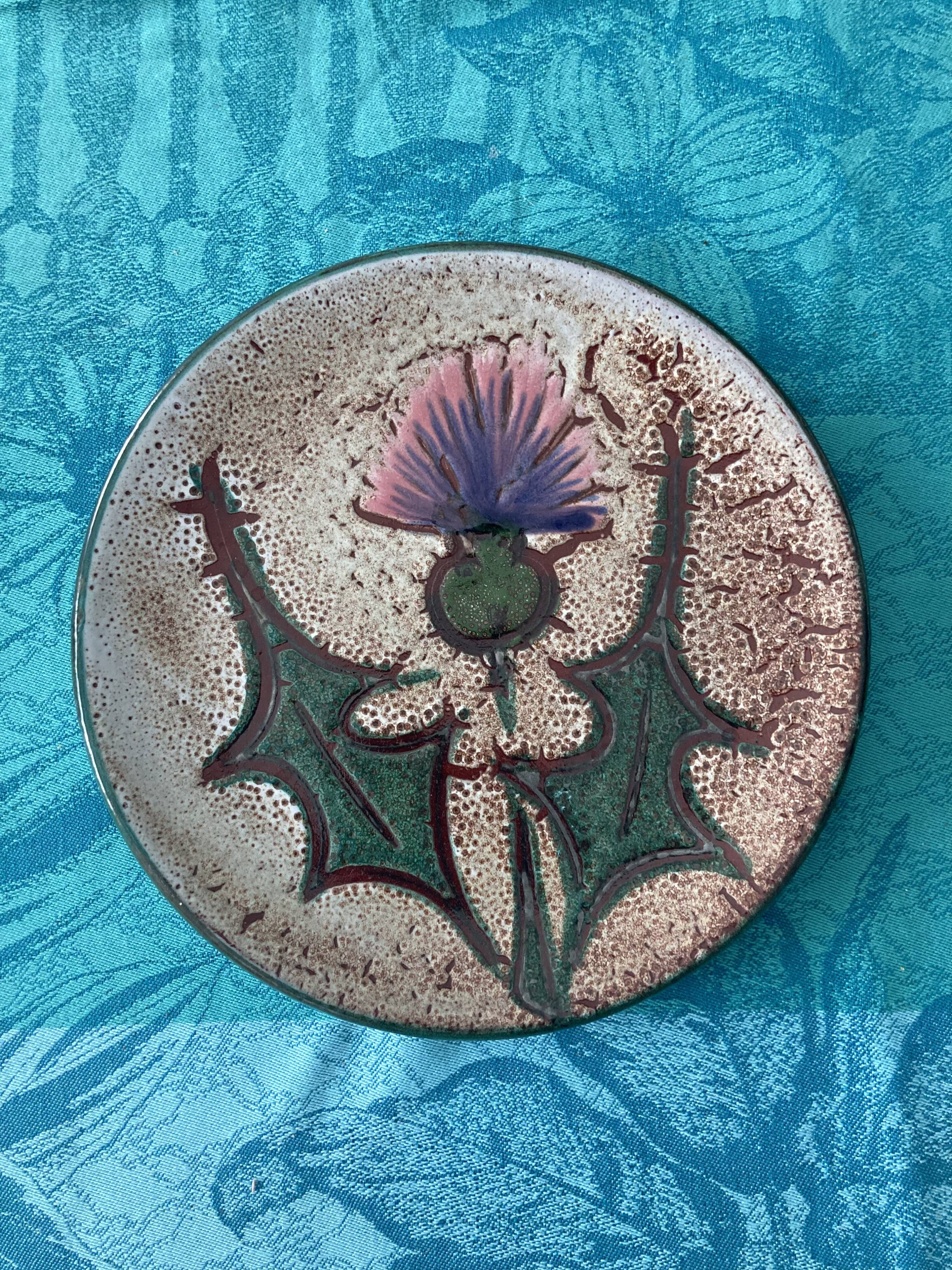 Ceramic plate with thistles - Etienne Daniel, Vallauris, 1960s-70s