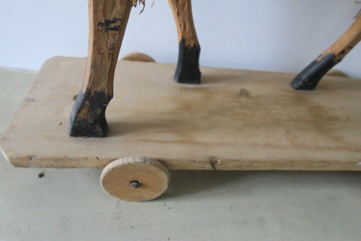 Toy wooden horse with horsehairs early 20th