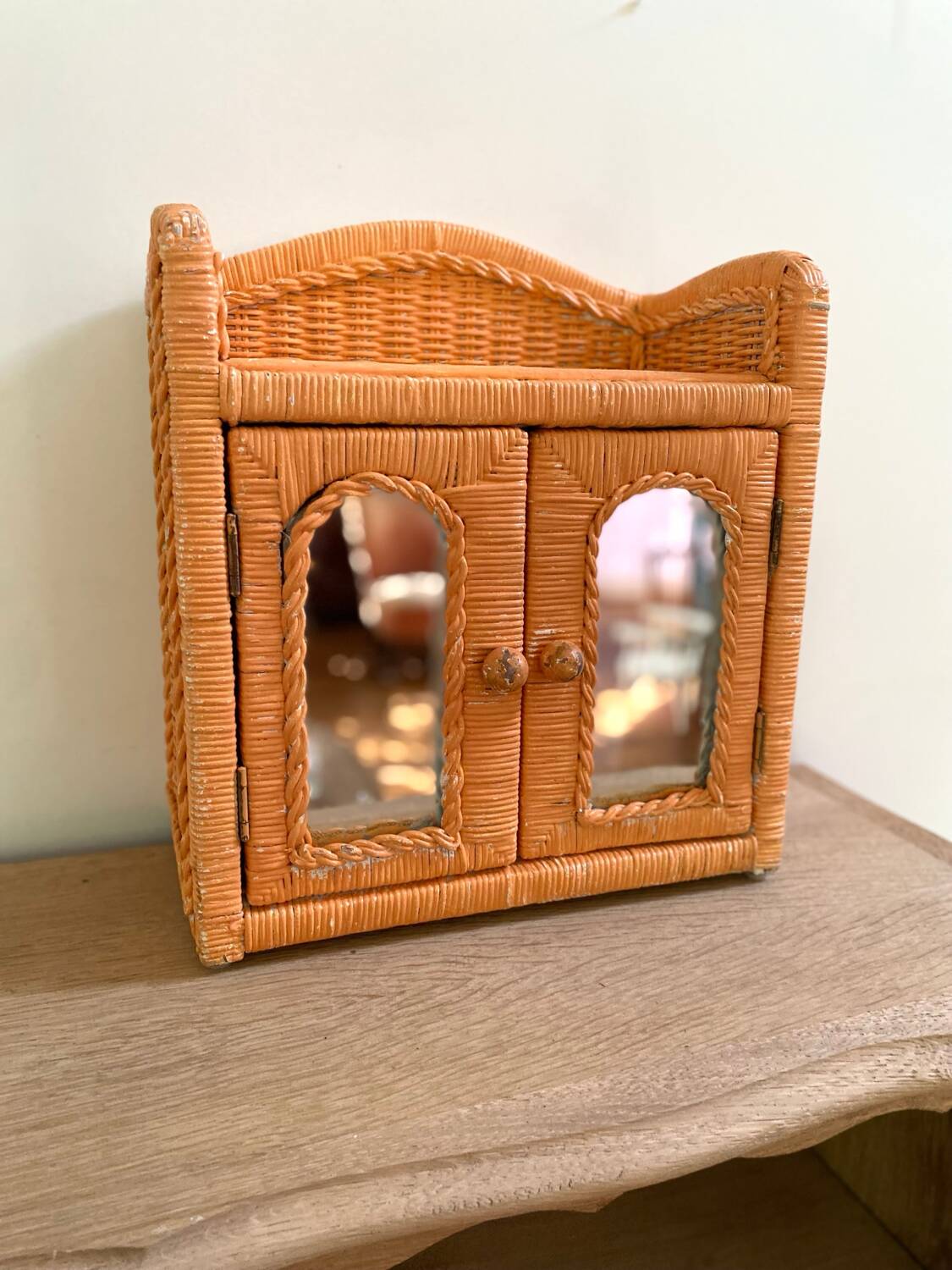 Small vintage rattan wall cabinet