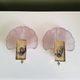 Pair of sconces shell pressed glass sand and golden steel 1970