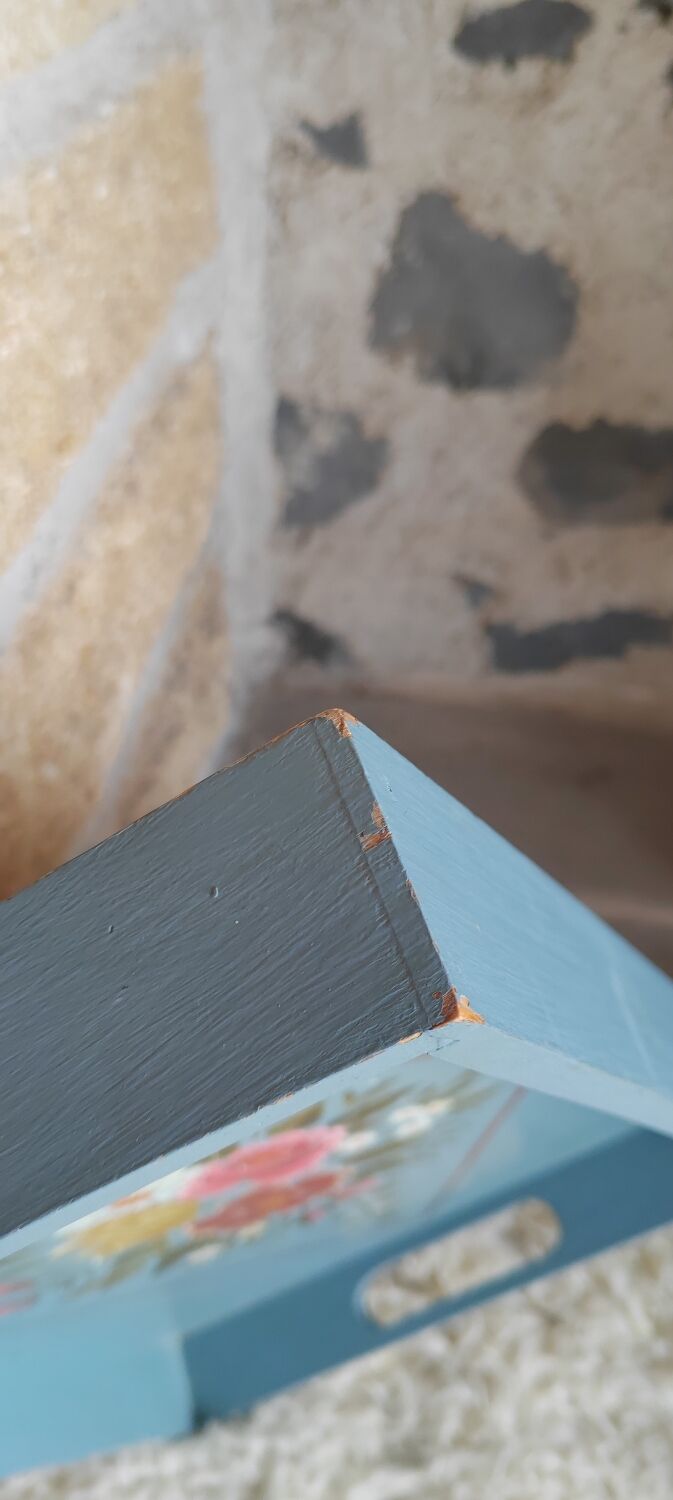 Hand-painted blue wooden tray
