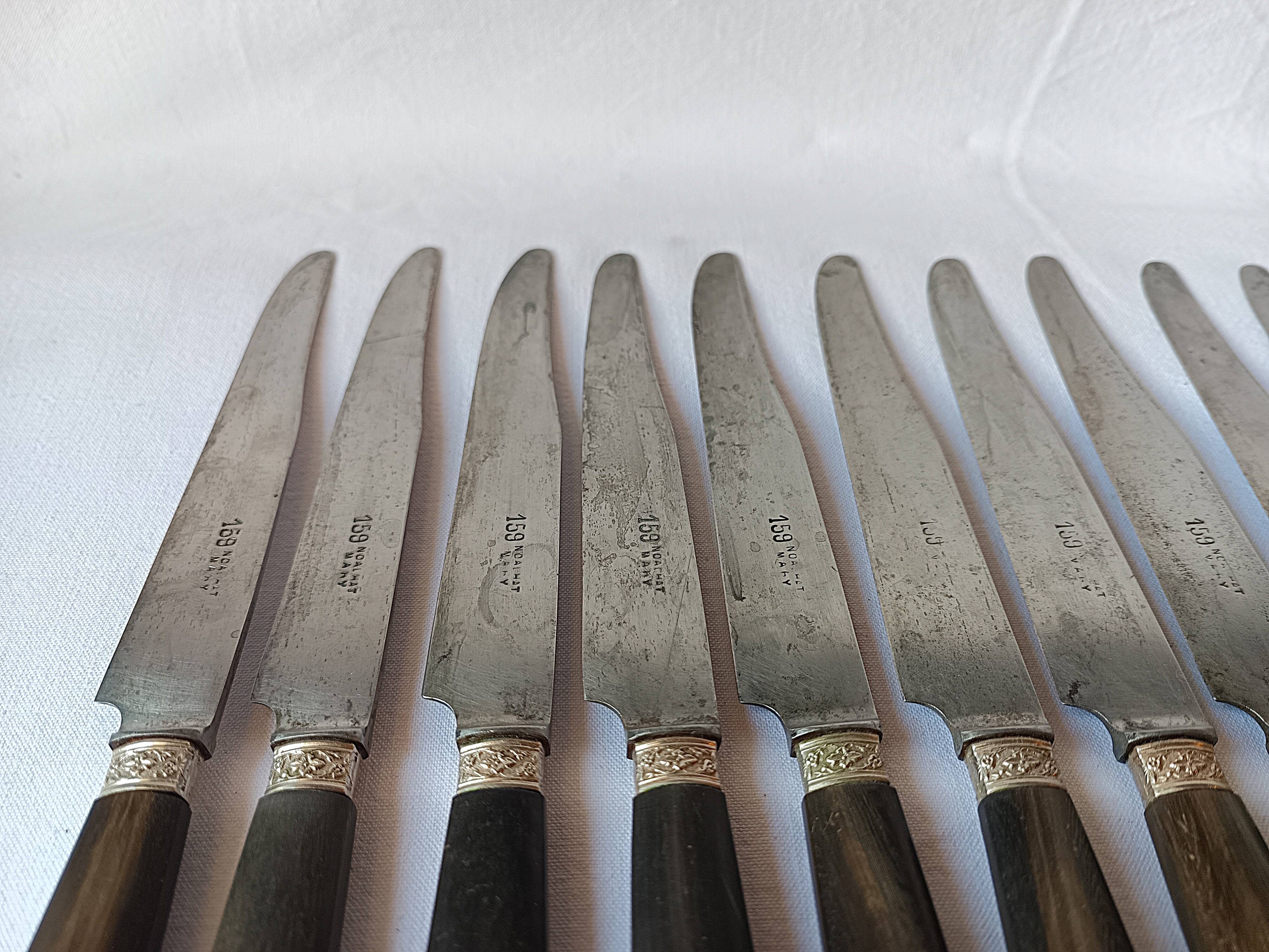 antique knives Noalhat Mary Art Nouveau silver-plated metal handle set