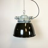 Suspension grise avec abat-jour émaillé noir, années 1970