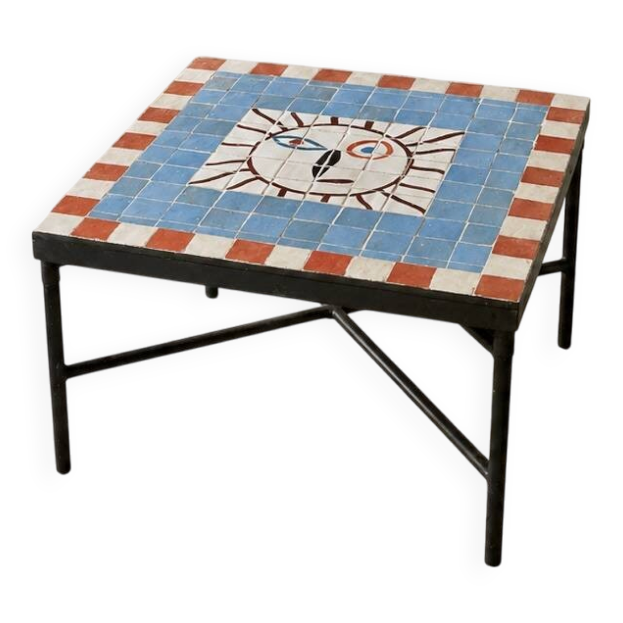Handcrafted Moroccan coffee table in zellige – Hand-painted tiles