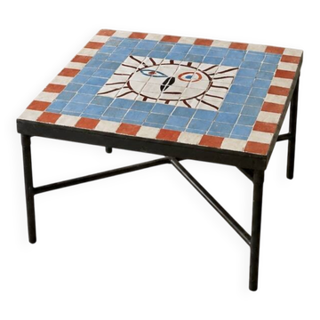Table basse artisanale marocaine en zellige – Carreaux peints à la main