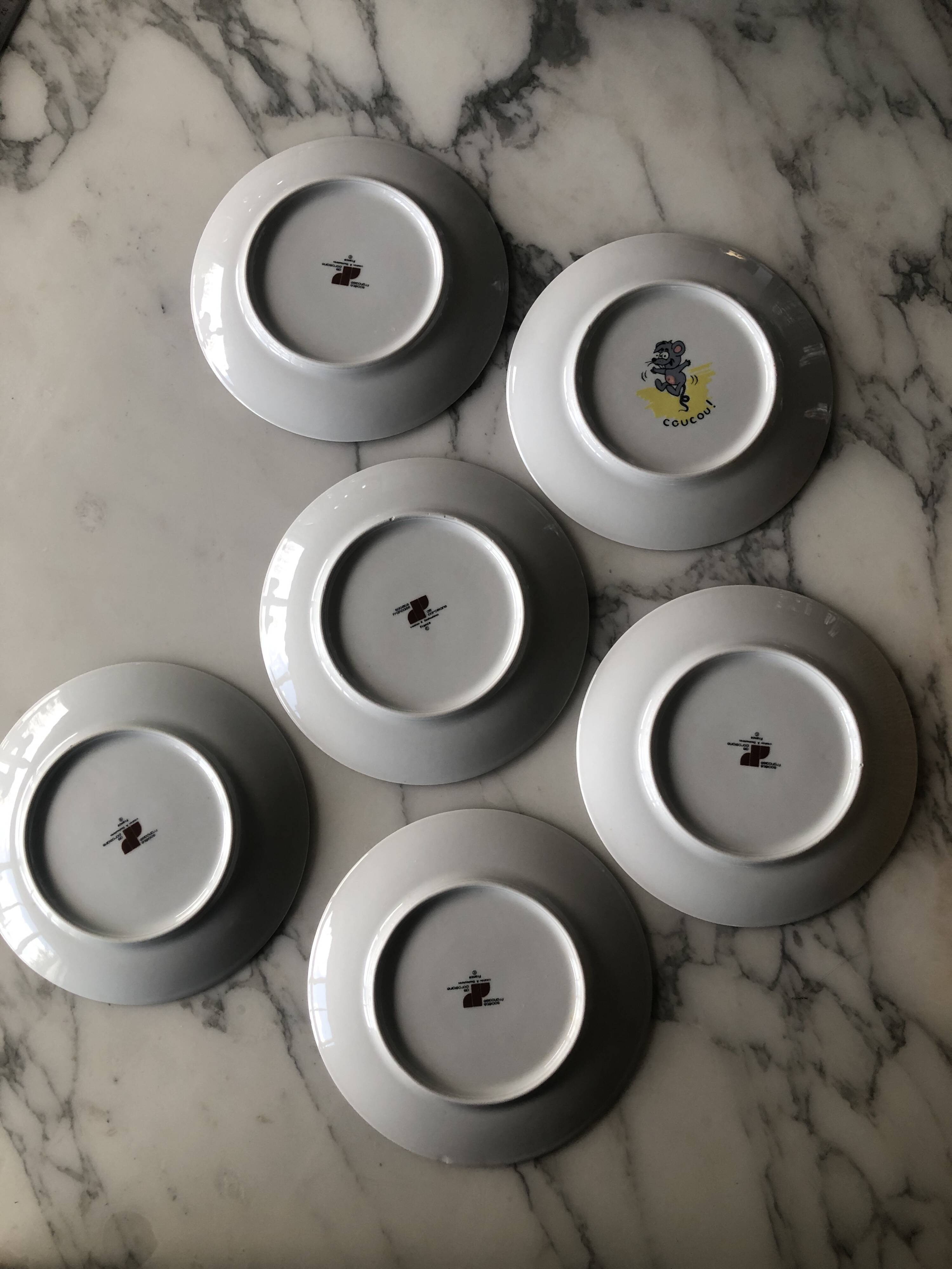 6 Barberousse porcelain plates creation by A.Deshoulieres France