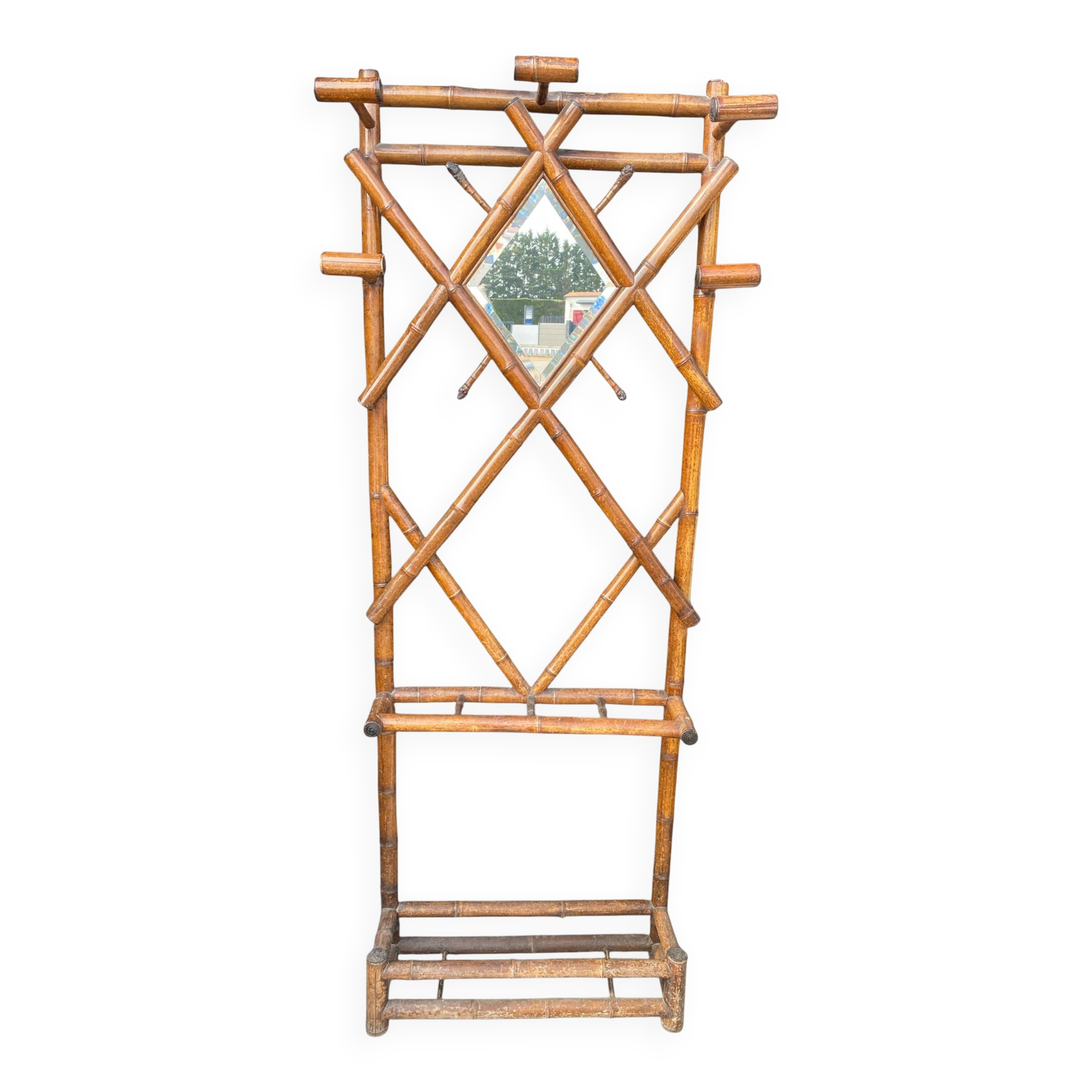 Vintage Bamboo Entrance Hall Stand - Diamond Mirror