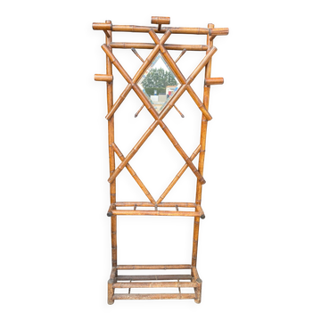 Vintage Bamboo Entrance Hall Stand - Diamond Mirror