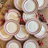 Set of 12 antique Gien red and gold dinner plates.