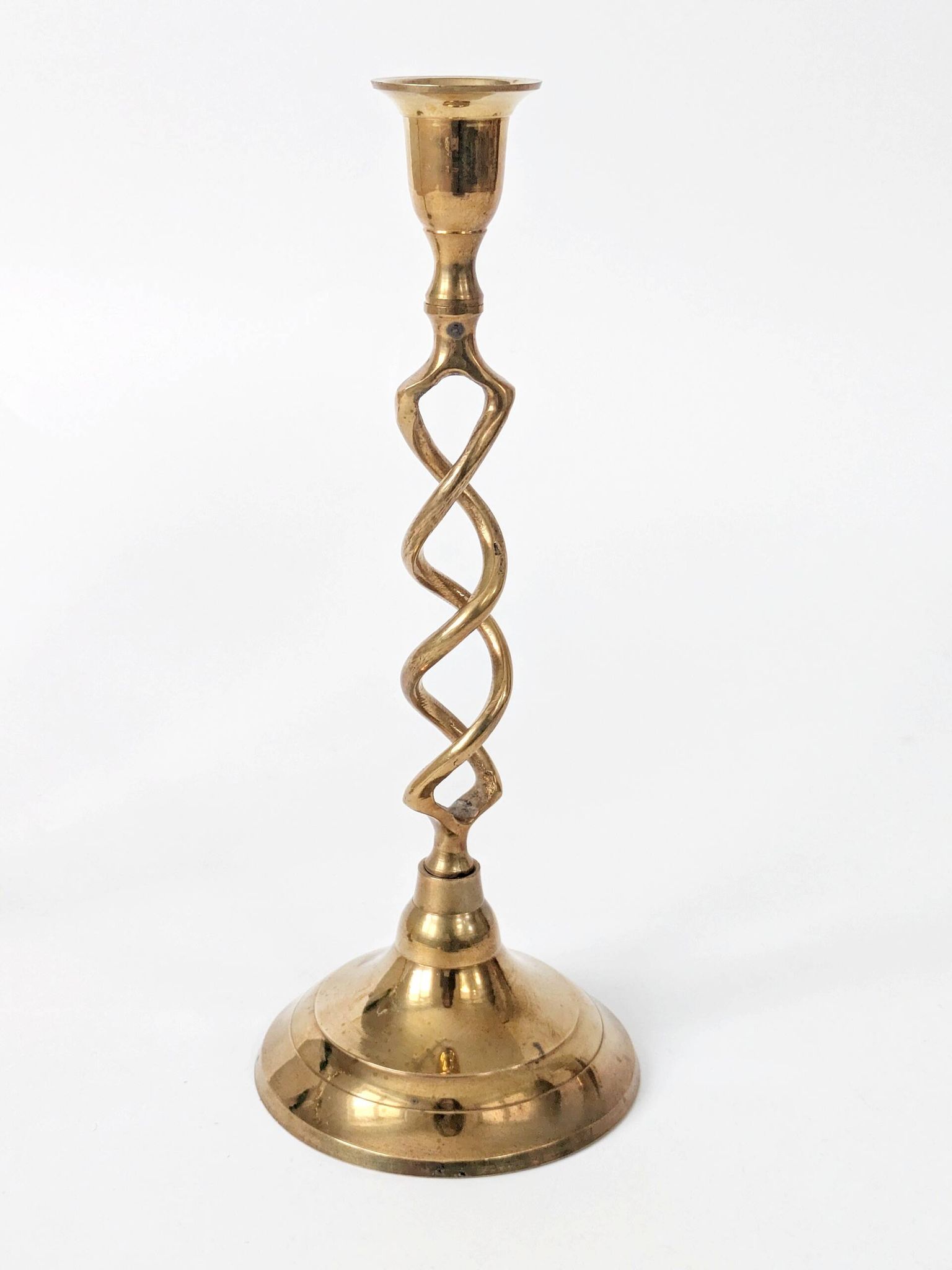 Set of 3 Vintage Twisted Brass Candle Holders, Midcentury