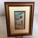 Small village painting, oil on panel, signed