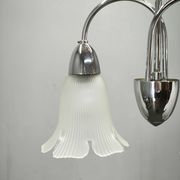 1950s Chrome and Floral Glass Chandelier by Elektroinstala Děčín