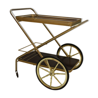 Service brass trays mahogany vintage 1960