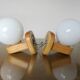 Pair of Scandinavian wall lights in pine and white opaline, 1980s.