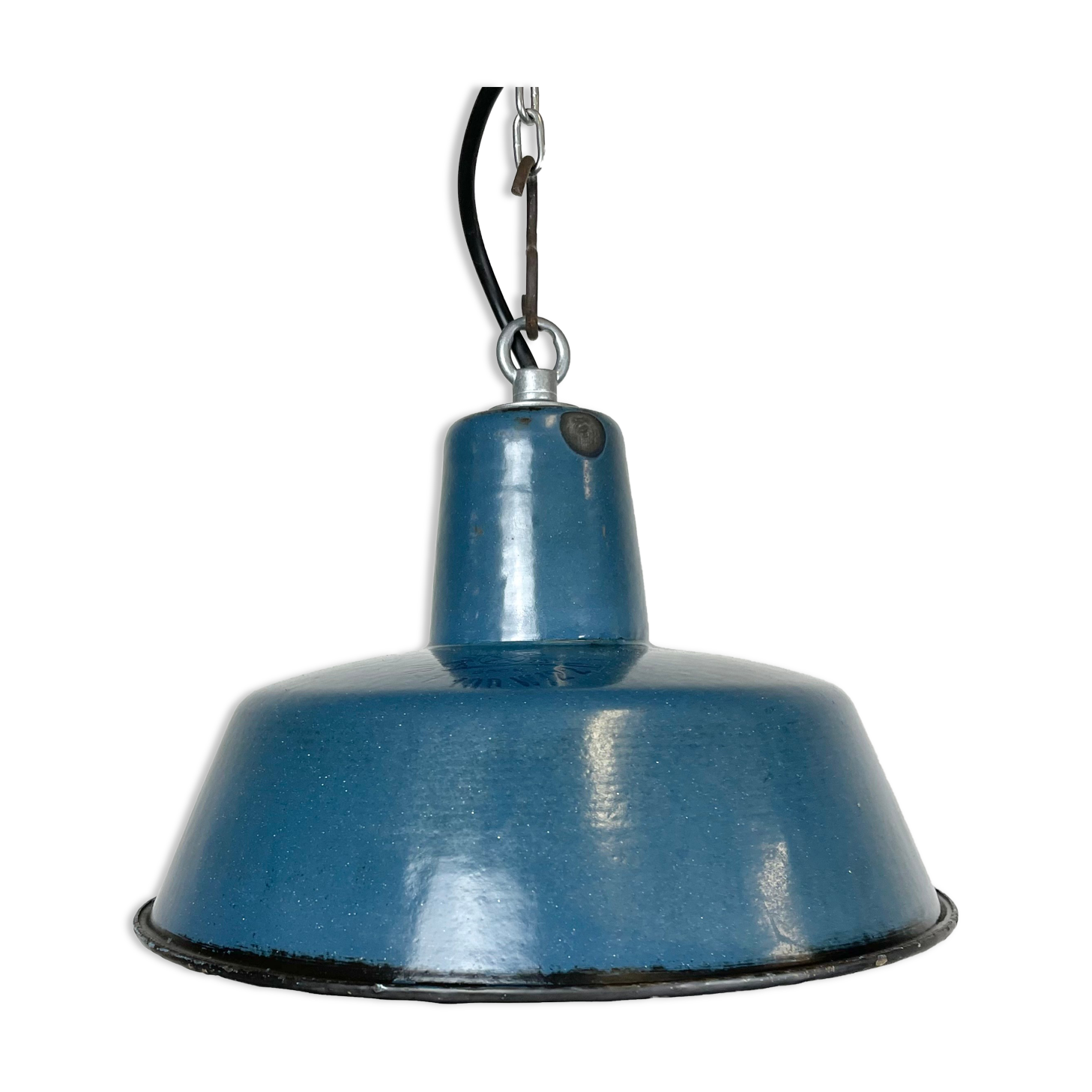 Industrial blue enamel pendant lamp, 1960s