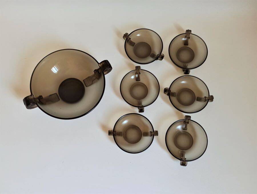 Dessert service dish + 6 cups 50s