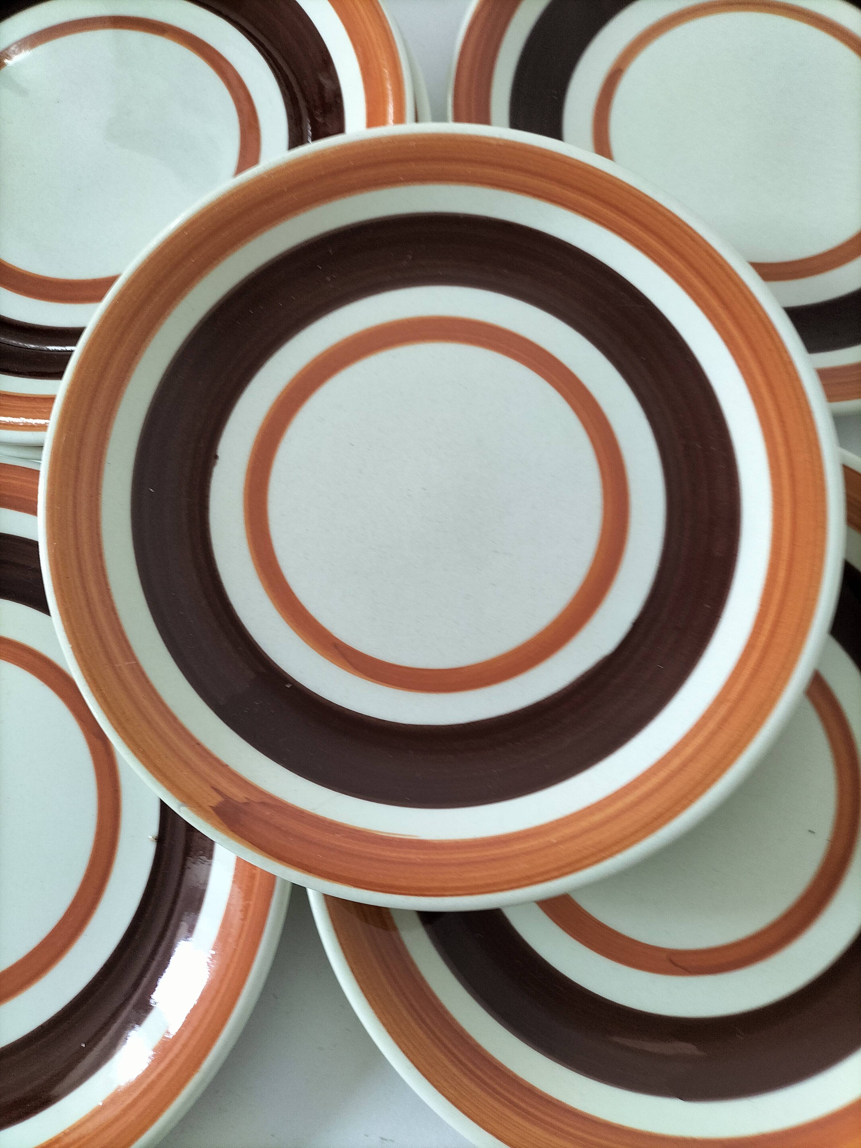 6 dessert plates Castellania – concentric orange and brown design