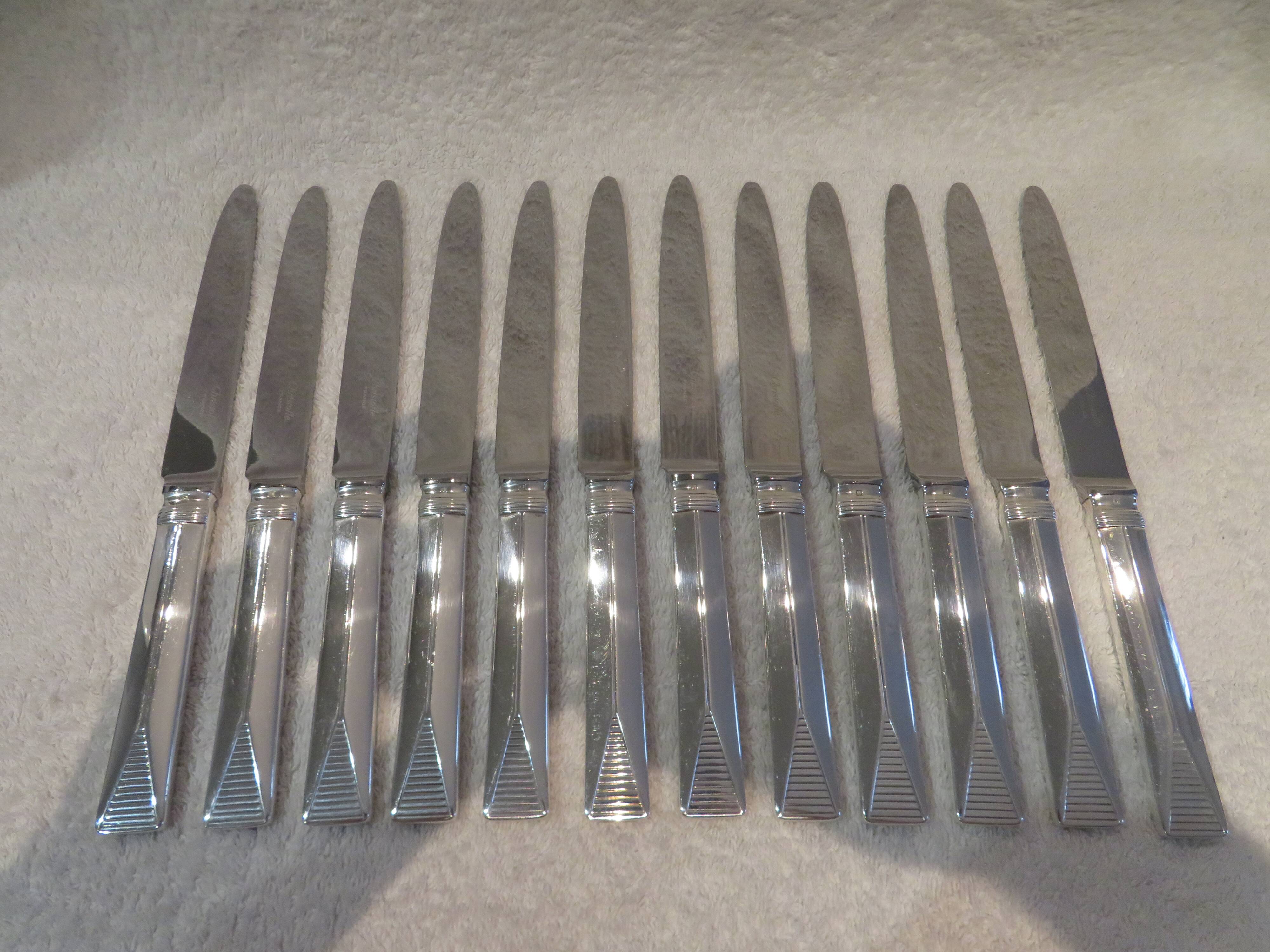 12 silver plated table knives, Christofle Atlantide model