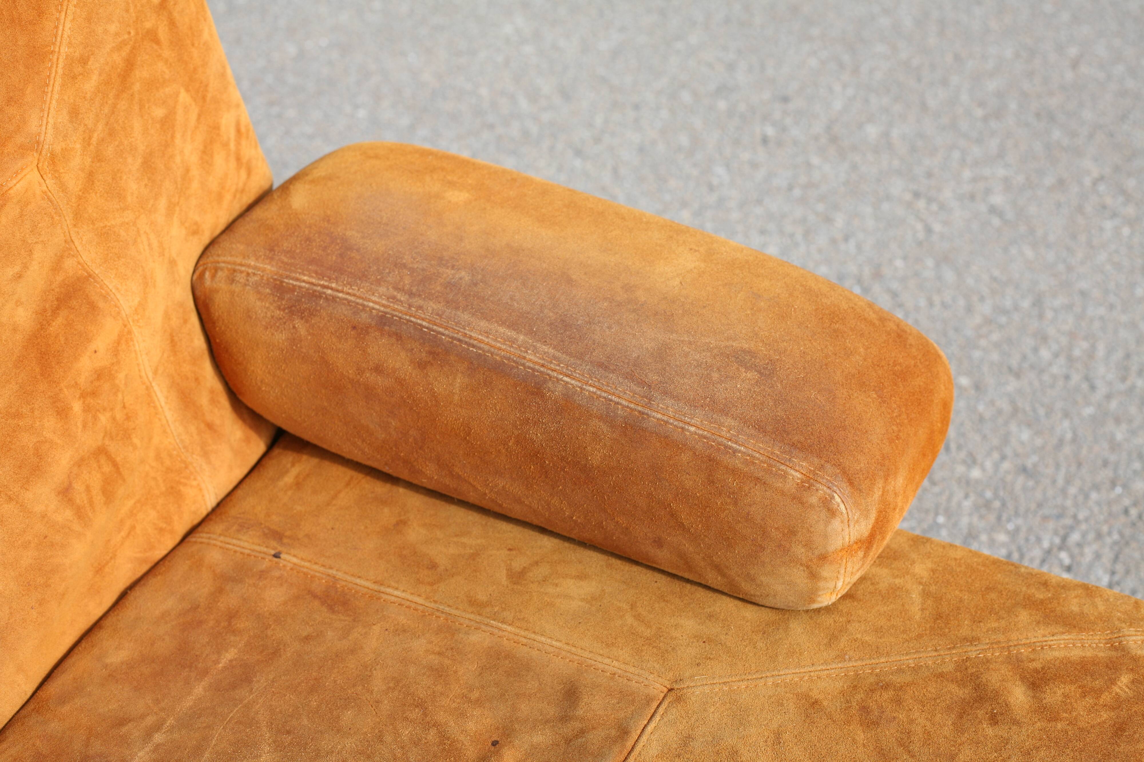 Orange suede leather and steel sofa. Circa 1970