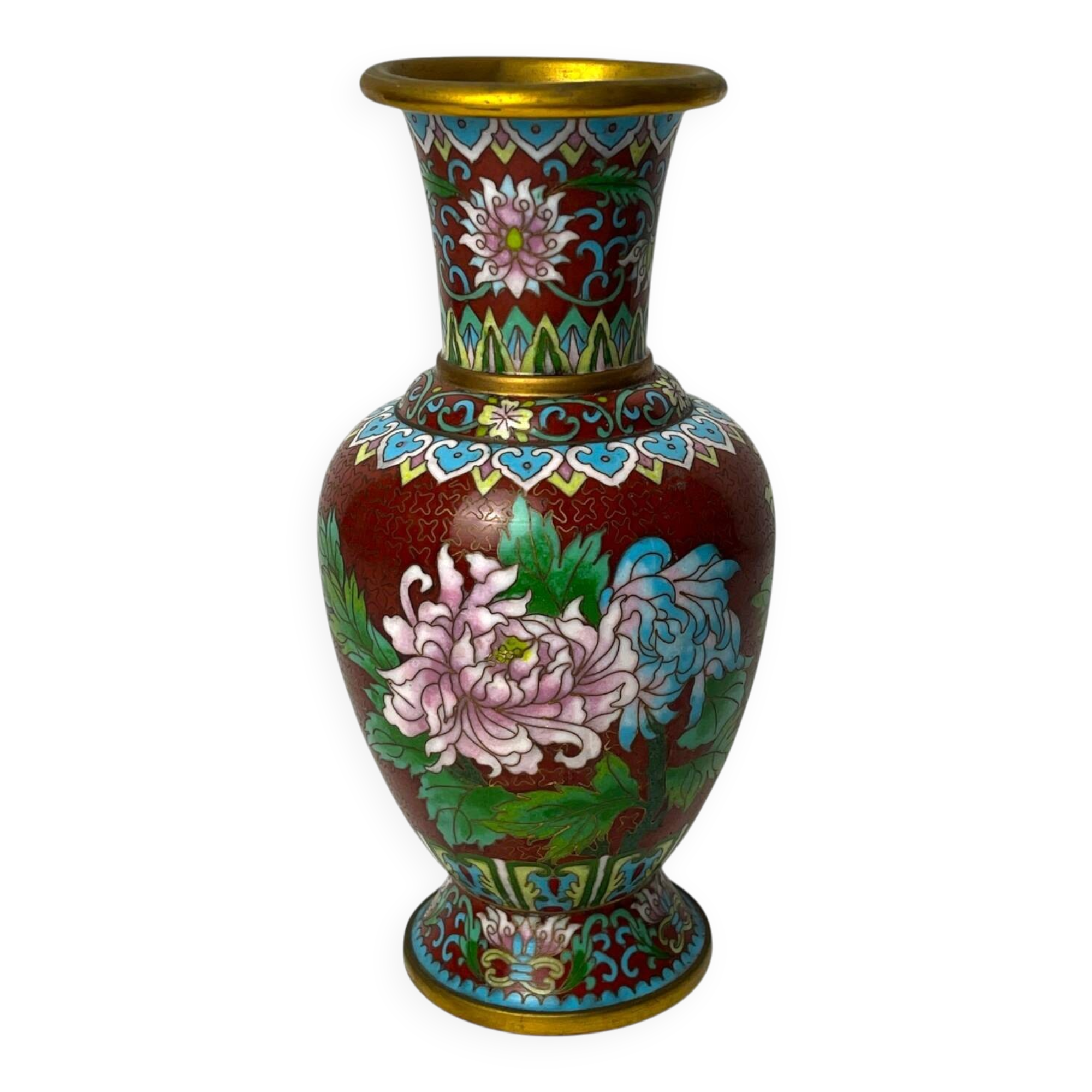 Chine, vase en cloisonné chrysanthèmes début XXème