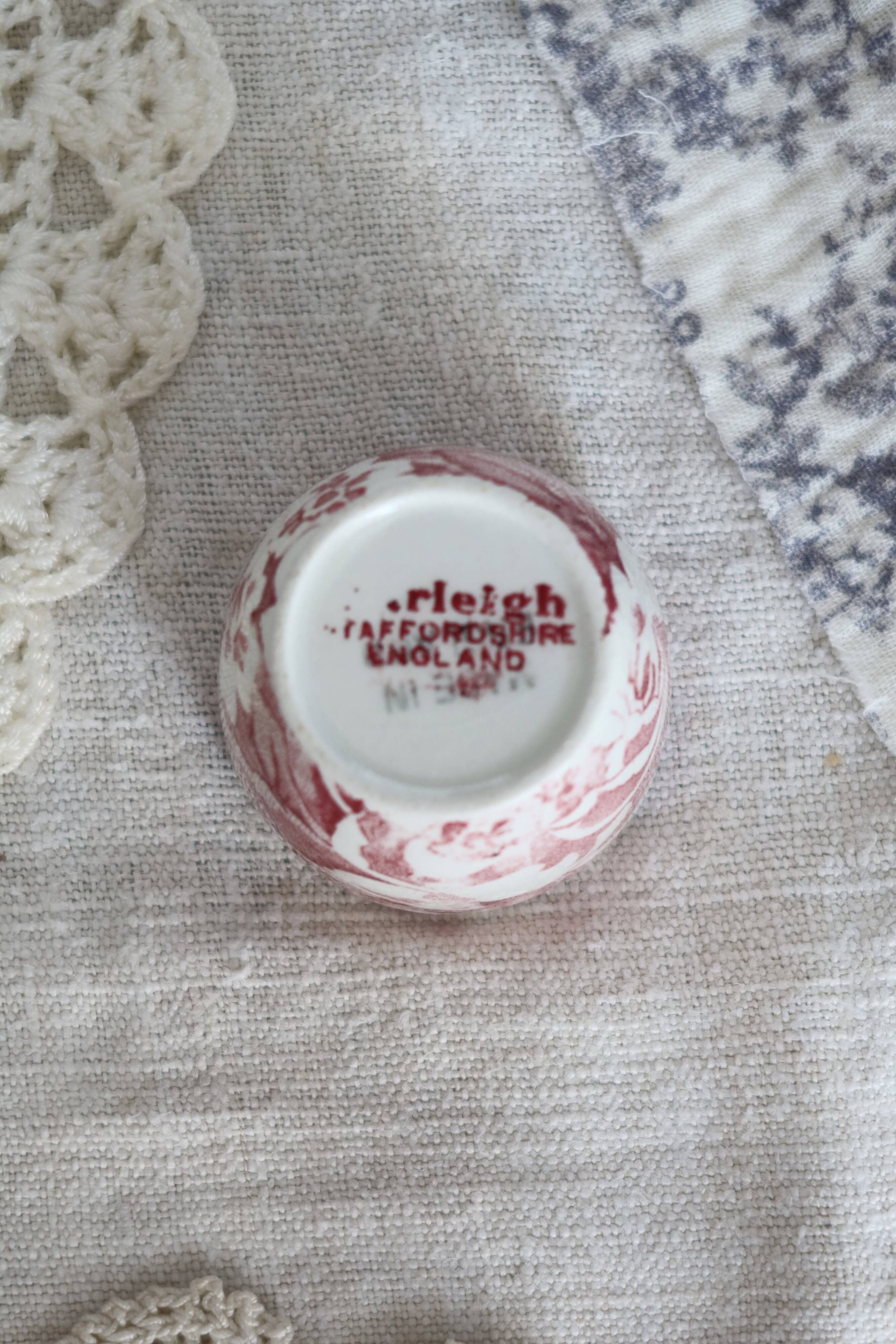 Antique English Burleigh Victorian Chintz Red Earthenware Egg Cup