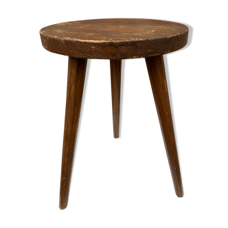 Brutalist rustic tripod farm stool made of vintage wood